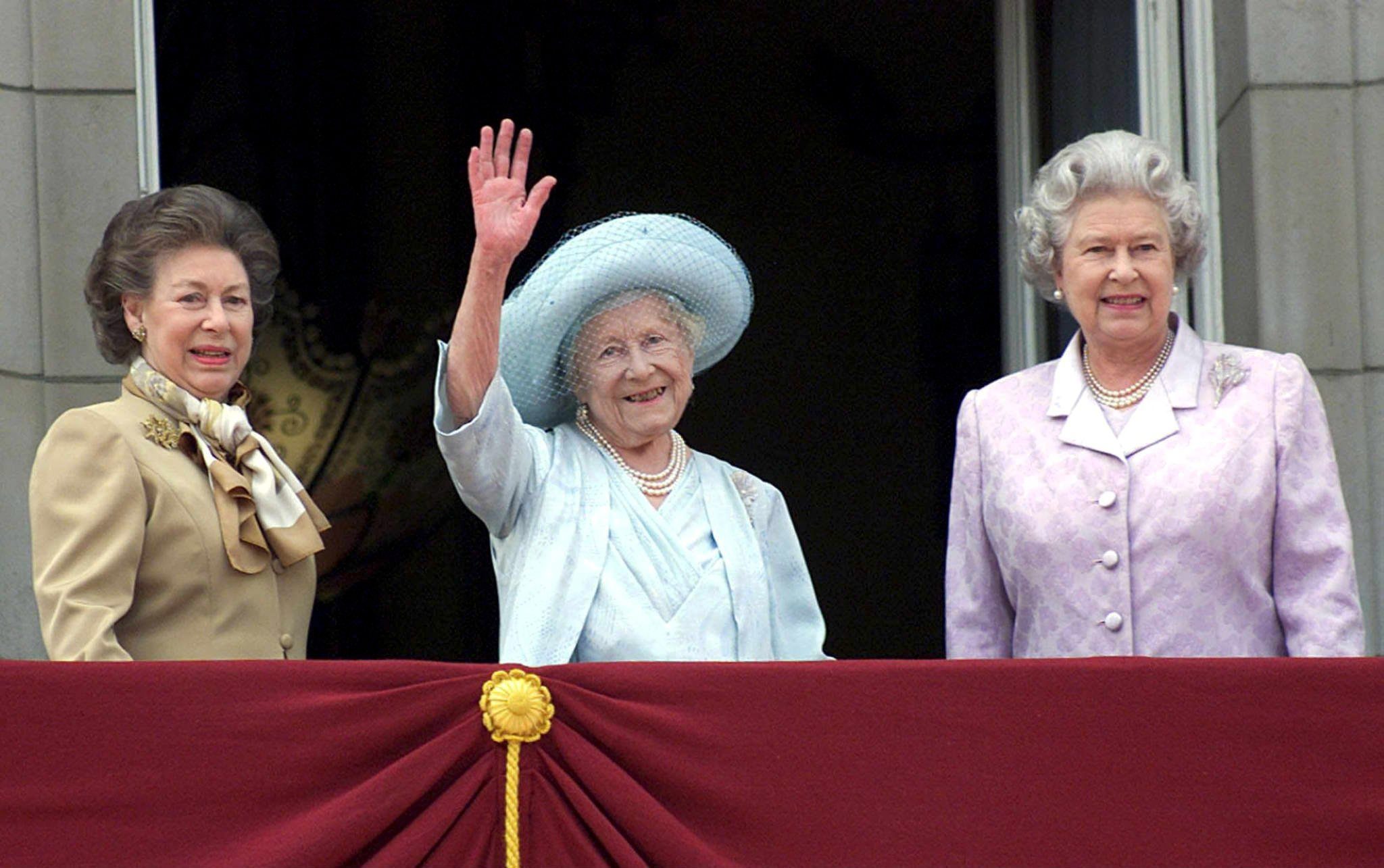 Margaret is pictured on the balcony of Buckingham Palace during celebrations for the Queen Mother's 100th birthday in August 2000