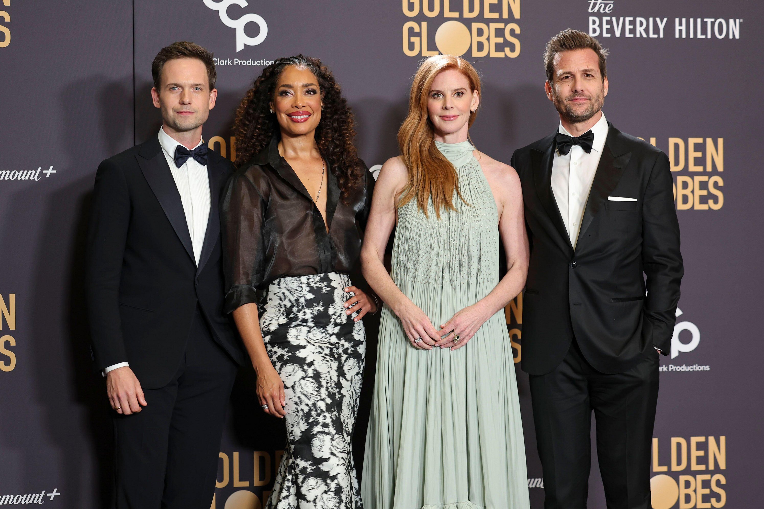Le casting de Suits - dont Patrick J. Adams, Gina Torres, Sarah Rafferty et Gabriel Macht - s'est réuni hier soir aux Golden Globes.