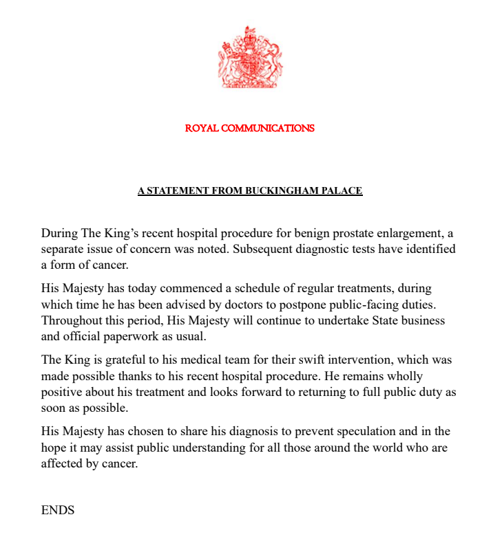 La déclaration complète du palais de Buckingham