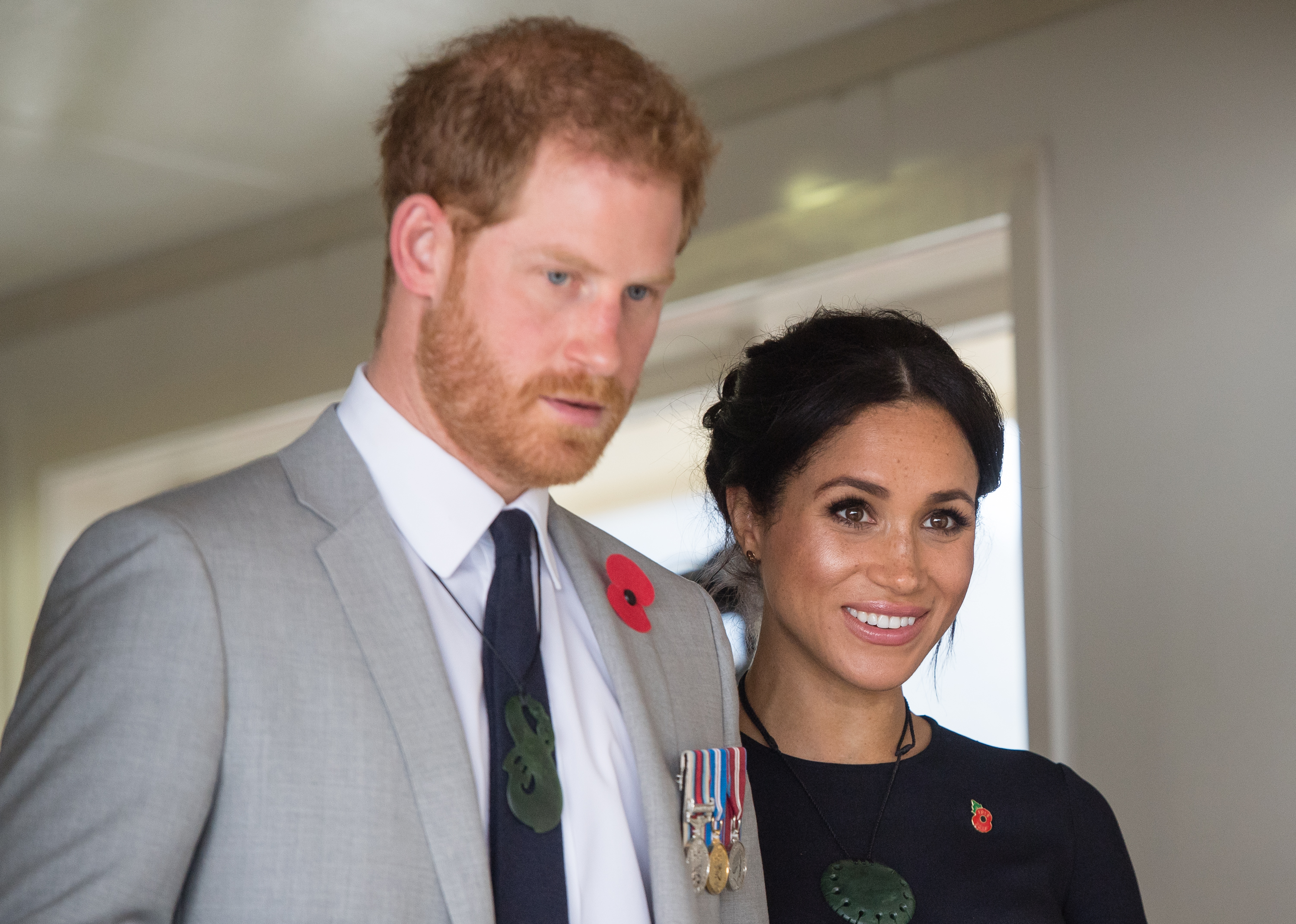 Harry (pictured with Meghan during their trip to New Zealand in 2018) is flying back to the UK